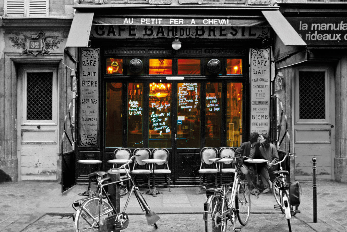 Cafe Bar du Bresil France Black And White Maxi Poster
