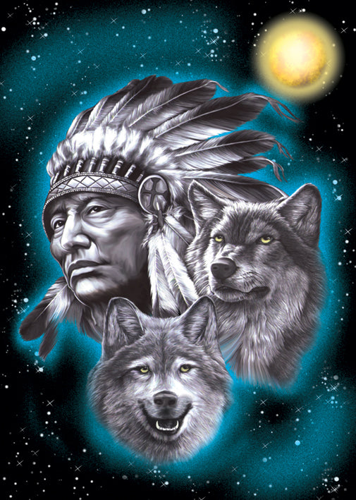 Wolf Spirit American Indian Collage Fantasy Maxi Poster