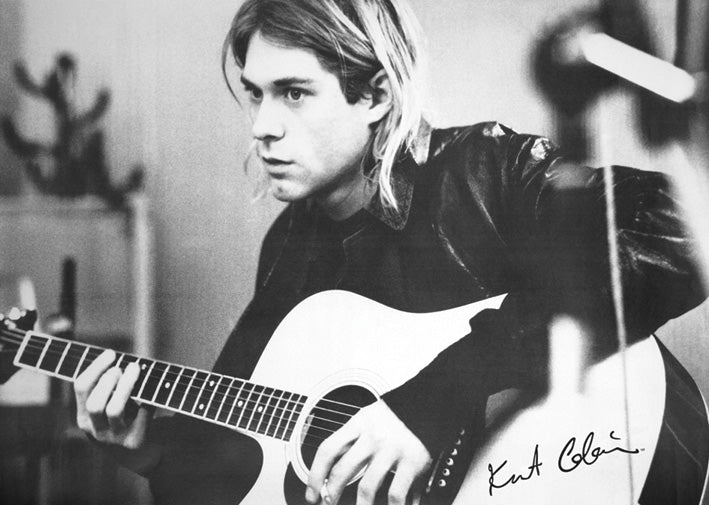 Kurt Cobain Acoustic Guitar Black And White 100x140cm Panoramic Giant Poster