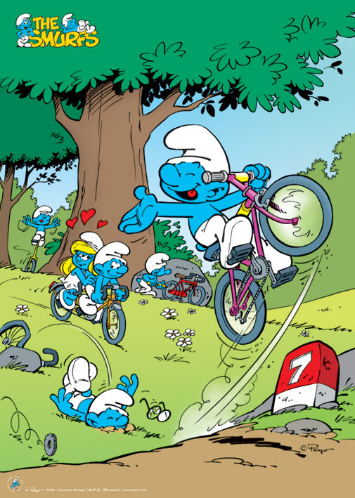 The Smurfs On Bikes Rare Vintage Maxi Poster Blockmount