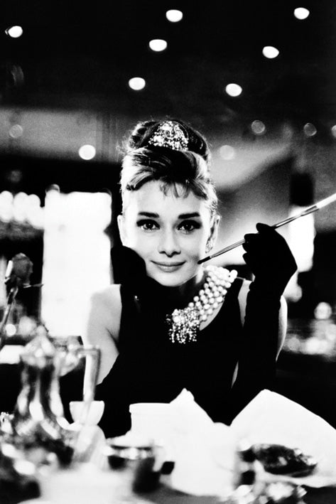 Audrey Hepburn Breakfast At Tiffanys Black And White Film Maxi Poster
