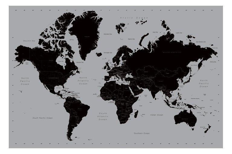 Contemporary Silver World Map Maxi Poster