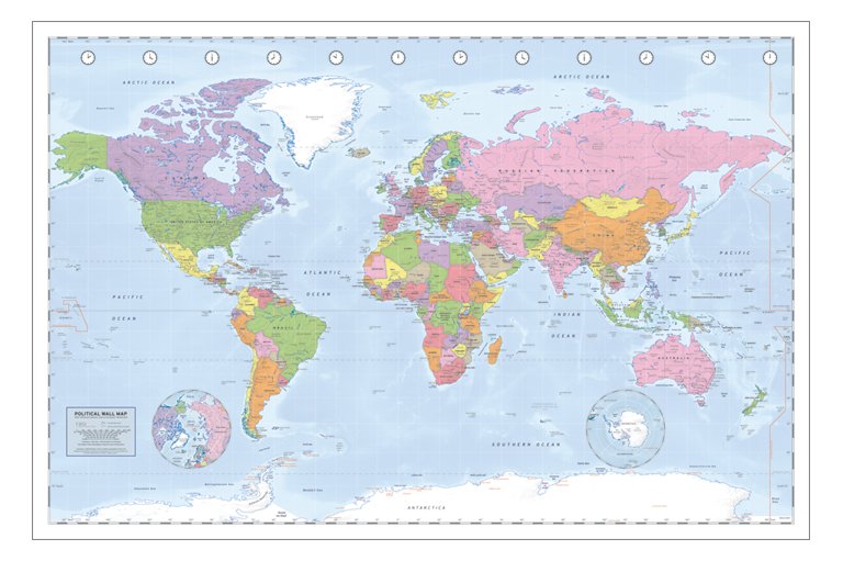 World Map Miller Cylindrical Projection Maxi Poster