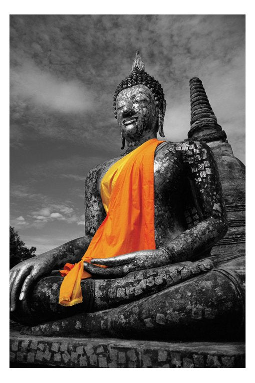 Buddah With Orange Scarf Black And White Maxi Poster