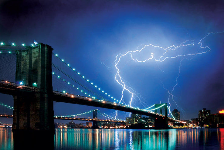 New York Brooklyn Bridge Lightning Strike Maxi Poster