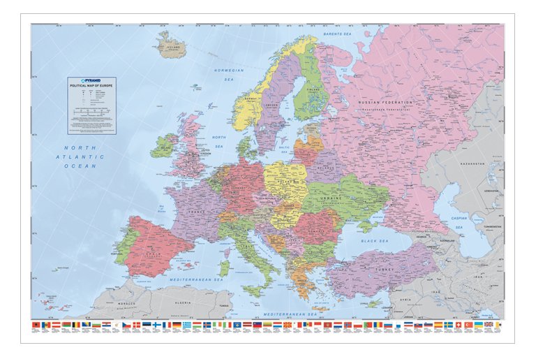 Europe Political Map With Flags & Data From Planetary Visions 2010 Maxi Poster