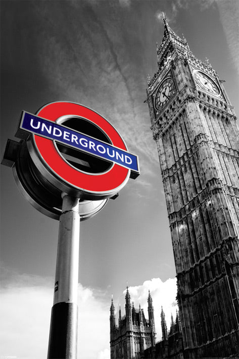 London Big Ben And Underground Sign Maxi Poster