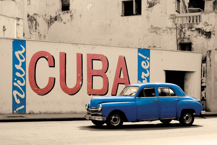 Viva Cuba Street Scene Blue Car Maxi Poster