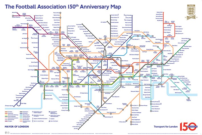 Football Association 150th Anniversary Tube Map Vintage Maxi Poster