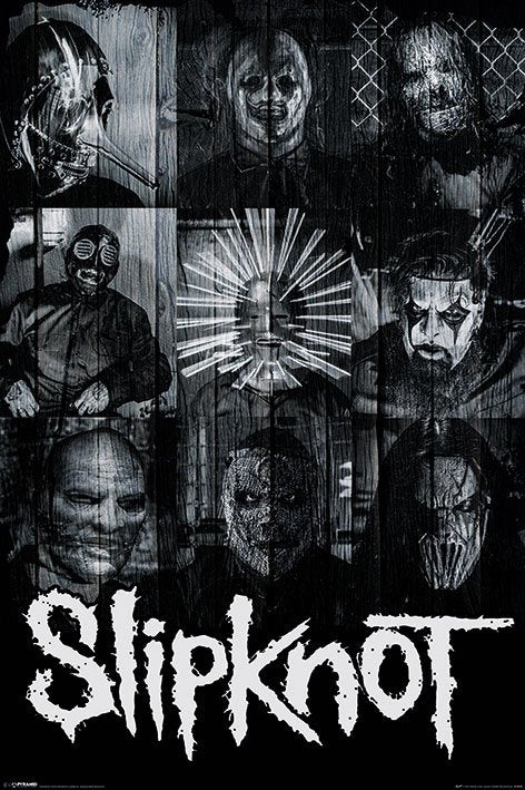 Slipknot Masks Black And White Montage Maxi Poster