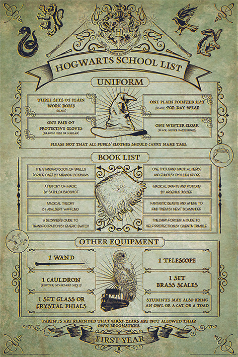 Harry Potter Hogwarts School List Maxi Poster