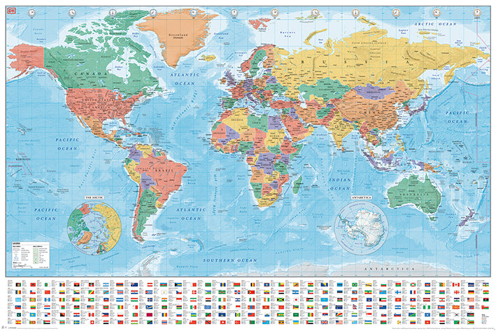 2020 World Map Modern With Flags And Facts Maxi Poster