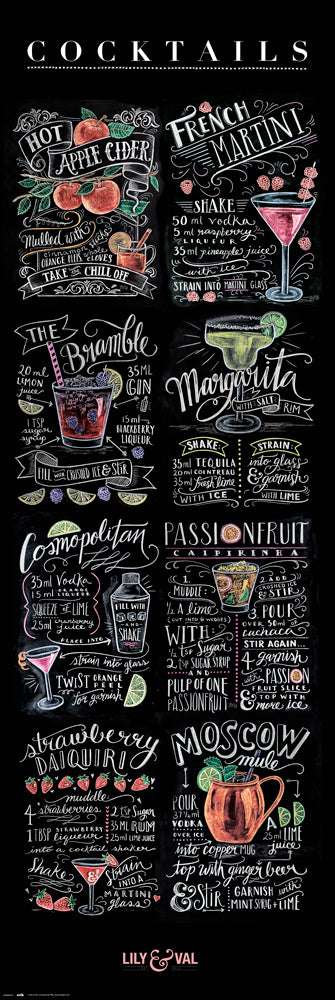 Lily & Val Eight Cocktail Recipes 158x53cm Door Poster