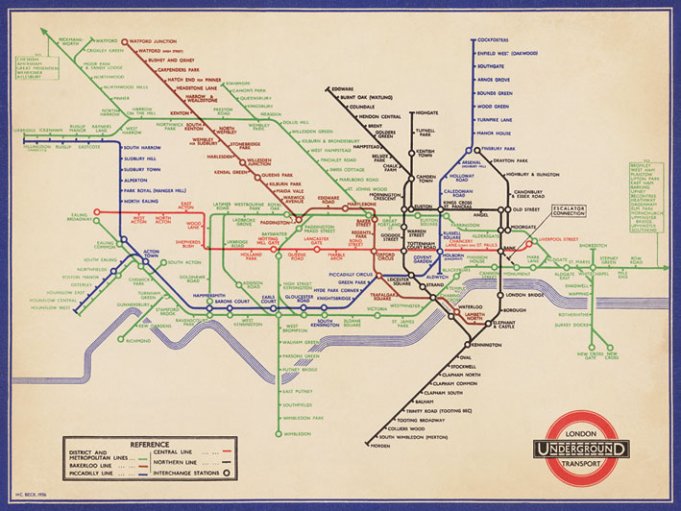 London Underground 1936 Vintage Map 60x80cm Art Print