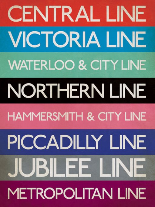 London Underground 8 Colour Coded Lines 60x80cm Art Print