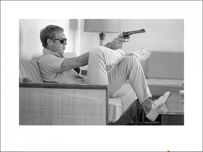 Steve McQueen Takes Aim Black And White 60x80cm Art Print