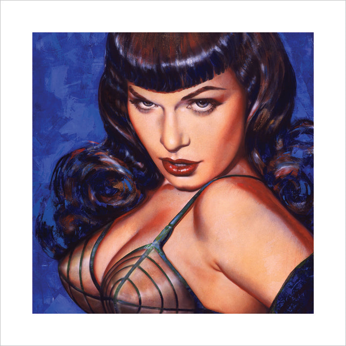 Bettie Page Blue 40x40cm Art Print