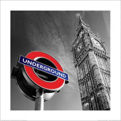 London Big Ben And Underground Sign 40x40cm Art Print