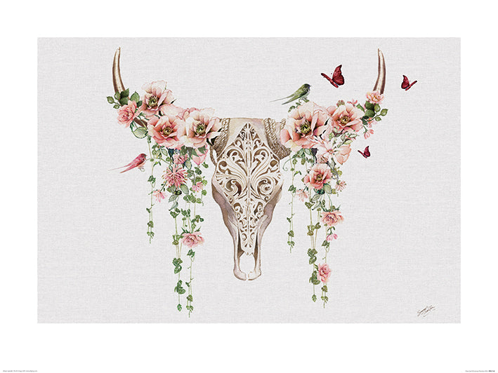 Summer Thornton Floral Skull 60x80cm Art Print