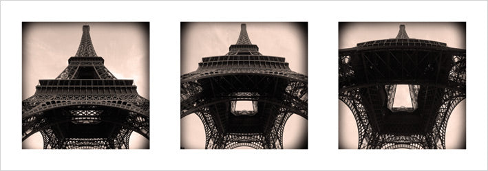 Eiffel Tower Black And White Triptych 33x95cm Art Print