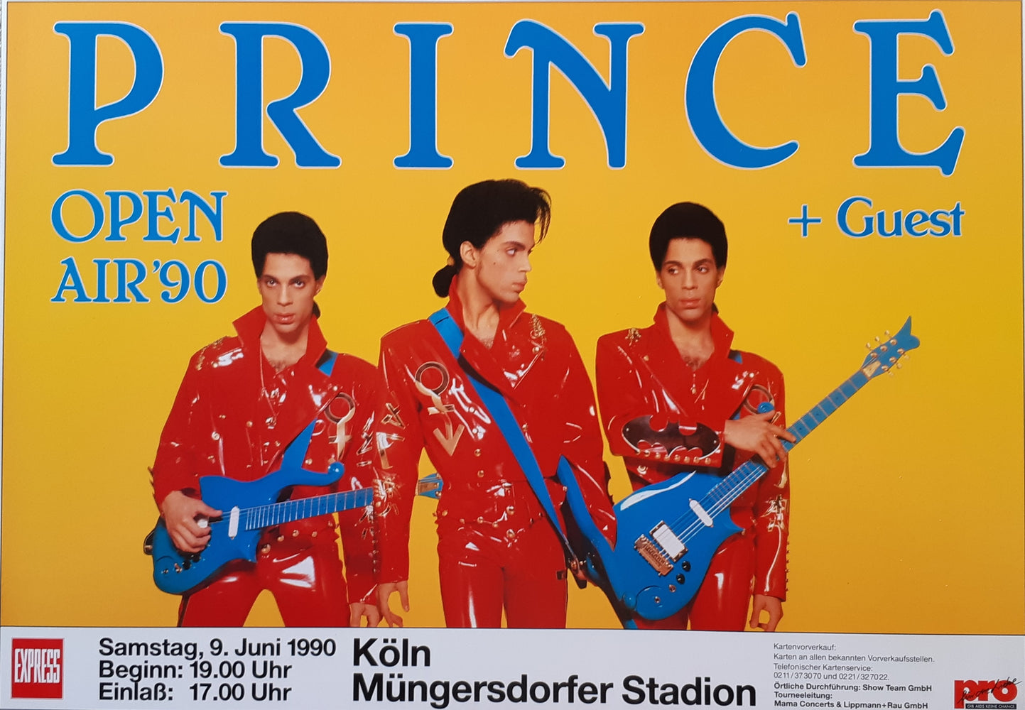 Prince Open Air '90 Concert June 1990 Koln Germany Yellow Tour Poster Blockmount