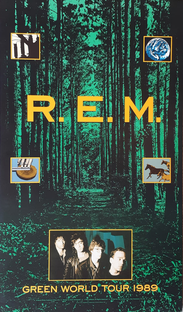 R.E.M. Green World Tour 1989 Limited Edition Lithograph Blockmount