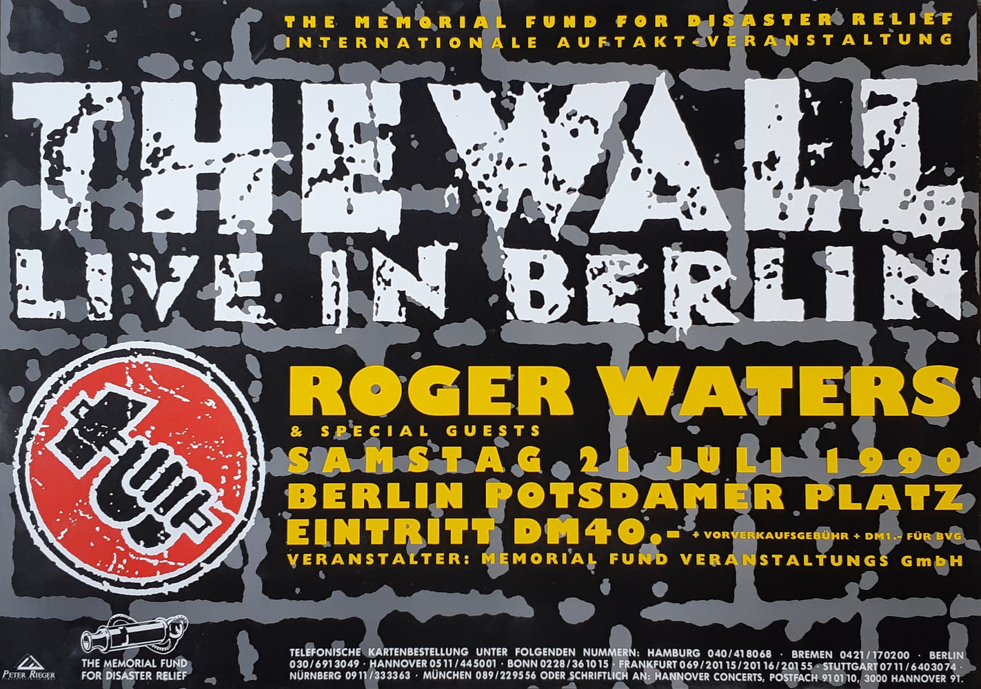 Roger Waters The Wall Live In Berlin 21 July 1990 Rare Concert Poster Blockmount