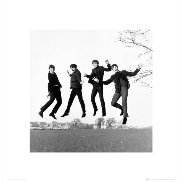 The Beatles Jumping Black And White 40x40cm Art Print