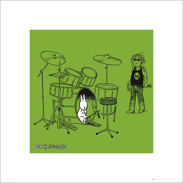 Bunny Suicides Drum Green 40x40cm Art Print
