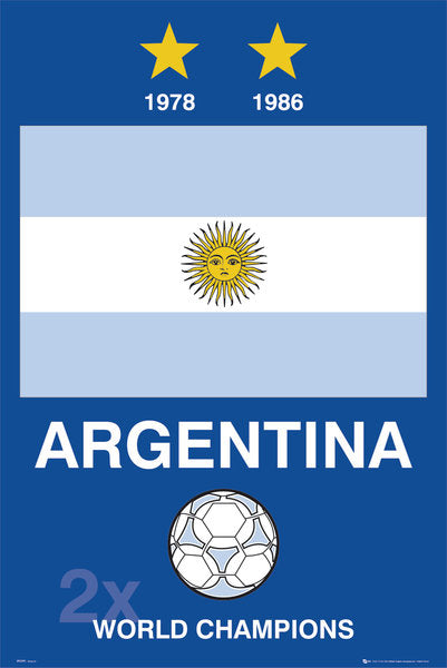Argentina Football Flag 2 Times World Cup Winners Maxi Poster