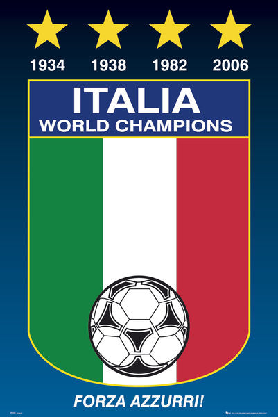 Italy Flag and Football World Cup Winners 4 Times Maxi Poster