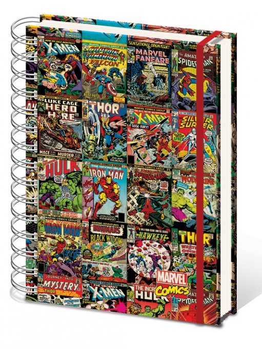 Marvel Comic Retro Aligned Covers Elasticated Large A4 Wiro Notebook