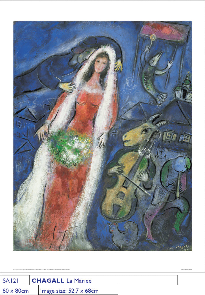 Marc Chagall La Mariee 1950 60x80cm Art Print