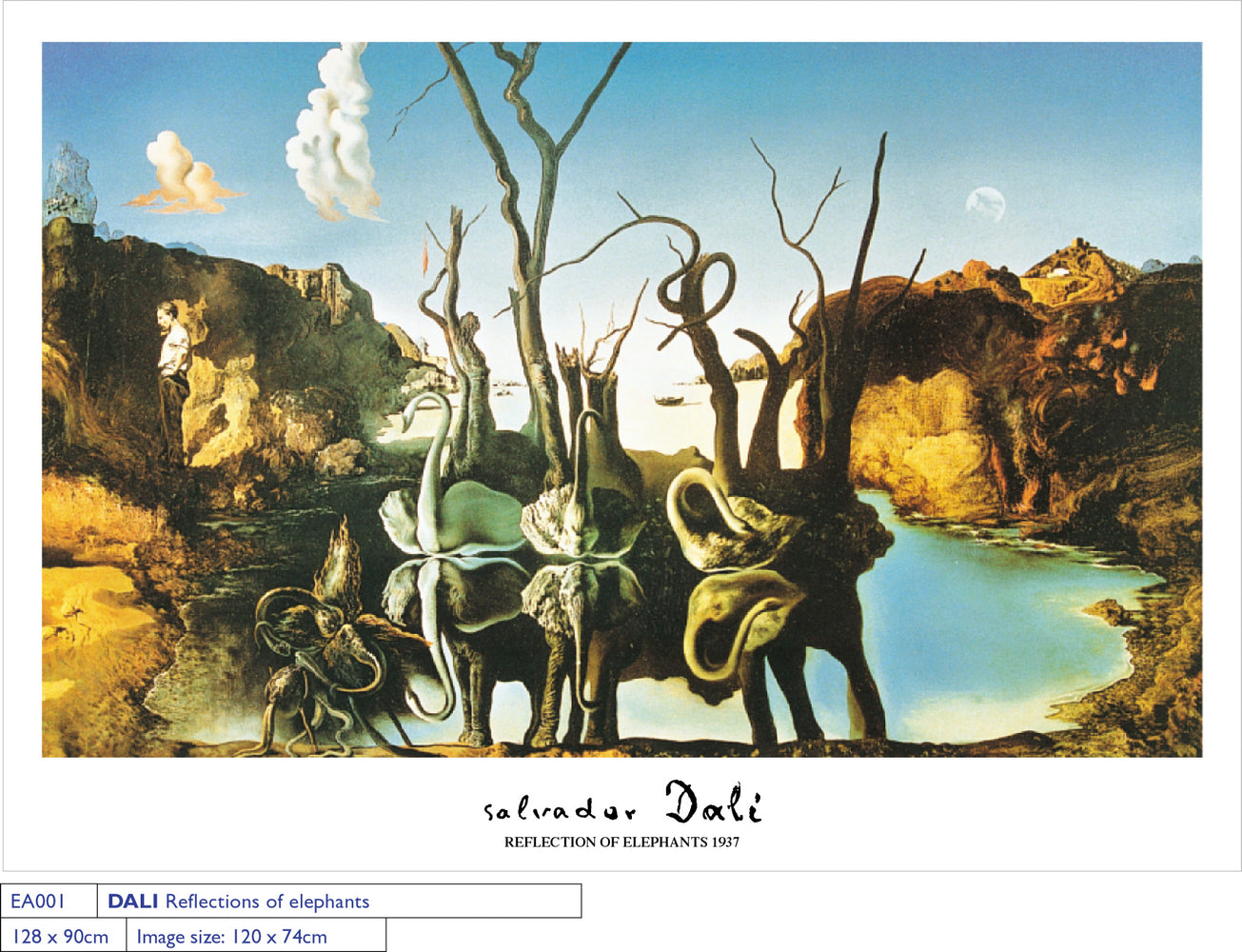 Salvador Dali Reflection Of Elephants 1937 Enormous 90cm x 128cm Art Print